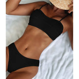 New Sexy Wrinkled Mid Waist Padded  Bikini Women Swimwear Female Swimsuit Two-Pieces Bikini Set Bather Bathing Suit Swim V3163