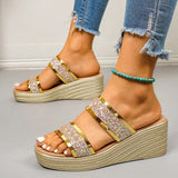 Shiny Sequin Wedge High Heels Sandals Women Plus Size Gold Chunky Platform Slippers Woman Lightweight Thick Sole Summer Sandles