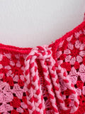 Foridol Crochet Bohemian Summer Dress for Women Spaghetti Strap Red Vintage Tassel Beach Dress Maxi Long Casual Sundress Autumn