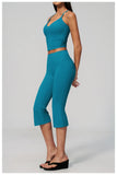 Summer New Yoga Clothing Women Solid V Neck Slim Sports Tank Top Athletic Wear High Waist Butt Lift Mid Pants Gym Fitness Suits