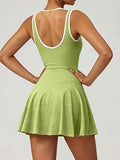 Naked Breathable Tennis Dresses with Built-in Pocket Shorts Women Color Contrast Hollow Out Backless Sports Golf Pleate Dress