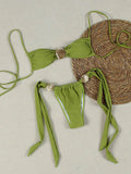 Metal Shell Halter Strappy High Cut Bikini Female Swimsuit Women Swimwear Two-pieces Bikini Set Bather Bathing Suit Swim Lady