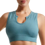 New Sports Bra Women Sexy Deep U-neck Push Up Gym Jogging Yoga Fitness Shockproof Vest Crop Tops Female Sport Bras Set for Women