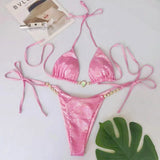 Snake Skin Rhinestone Diamond Bikini Female Swimsuit Women Swimwear Two-pieces Bikini Set High Cut Halter Bathing Suit Swim Lady