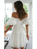 Puff Sleeve Cotton White Lace Dress Women Summer 2025 Square Collar Vintage Beach Short Dress Petite Flower Embriodery  Dress