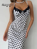 Ahagaga Fashion Women's Polka Dot Dresses Lace Patchwork Camisole Slit Slim Fit Sexy Female Casual Outfit Summer Beach Vestidos