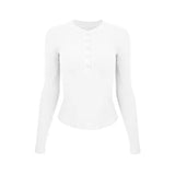 Women's fitness yoga suit, tight fitting long sleeved Henley shirt, running fitness base top