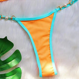 Sexy Halter Pearl Extreme Mini Micro Bikini Female Swimsuit Women Swimwear Two-pieces Bikini set Ribbed Bather Bathing Suit Swim