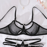 Toucheart Sexy Mesh Lingerie Split Kit with Gloves Steel Ring Laceup Patchwork Skinny See-through Hollow Interesting Private Set