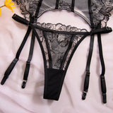 Toucheart Erotic Lingerie Embroidered Floral See-through Sexy Body-shaping Women Intimate Hot Split Underwear Set with Stockings