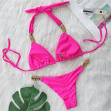 Bikini 2026 Sexy Solid Swimwear Swimsuit Women Rhinestone Metal Chain Bikinis Set Bathing Suit Beach Female Halter Bikinis Mujer