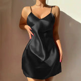 Silk And Tulle Patchwork Ultra-Thin Nightgown Sexy Women's Drees Solid-Color V-Neck Female Pajamas Heart Print Elegant Nightwear