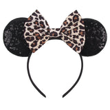 Disney Mickey Mouse Ears Leopard Print Headbands for Girls Baby Women Sequins 5"Bows Hair Accessories Adults Hairbands Kids Gift