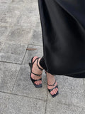 New Sexy Black Thin Buckle Straps Wedges Sandals Women Elegant Denim Blue Unique Curved Wedge High Heel Summer Party Heels Shoes