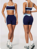 Summer Color Blocking Yoga Suit Women Shockproof Slim Sports Bra High Waist Hip Lift Shorts Gym Running Fitness Sets Tracksuit