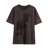 Women's Short Sleeve Round Neck Slim Fit Bow T-Shirt Floral For Women Soft Ruffled Floral Embroidery For Casual Outings Q702