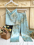 Small Cherry Print Pajamas Set Spring Summer Halter Pants Two Piece Thin Home Wear Women