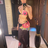 10 Color Flowers Halter Bikini Female Swimsuit Women Swimwear Three-pieces Bikini set With Skirt Bather Bathing Suit Swim V6637C