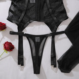 Toucheart Erotic Lingerie Fashionable See-through Mesh Complex Craft Waist Halterneck Women Luxurious Sexy Suit with Leg Socks