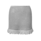 Summer Women's Knit Mini Skirt Solid Color Plush Tassel Trim Pencil Skirts Going Out Bohemian Beach Sexy Skirts