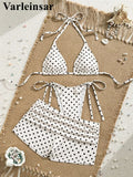 S - XL With Shorts Polka Dot Halter Bikini Female Swimsuit Women Swimwear Three-pieces Bikini Set Bather Bathing Suit Swim V8292