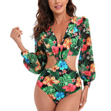 TW Sexy High Waist One Piece Swimsuit Women V Neck 2024 Long Sleeve Bathing Suit Brazilian Swimwear Monokini Summer Beachwear