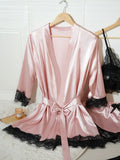 4Pcs Women Satin Pajama Set Robe Lace Lingerie Sexy Silk Nightwear Sleepwear Soft Satin Nightgown Pyjamas Nightdress Nighty Robe