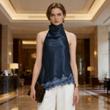 Women's Halter Sleeveless Satin Fabric Lace Trim Vest Elegant Chic Loose Fit Office Casual Daily Wear Party Fashion Tank Top