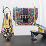 Doershow High Quality African Style Ladies Shoes And Bags Set Latest sky blue Italian Shoes And Bag Set For Party 1-1