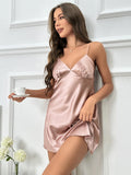 Summer New Ice Silk Slip V Neck Nightdress Mini Dresses Sexy Backless Pajama Women's Pajama Thin Breathable Print Slip Dress