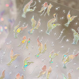 5D Deep Sea Fish Nail Art Stickers Shimmery Bubble Colorful Marine Life Nail Decals Summer Ocean Self Adhesive Manicure Decal
