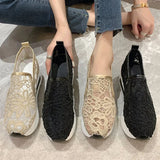 Classic Black Embroider Sneakers for Women 2025 Comfortable Breathable Mesh Casual Shoes Woman Lightweight Platform Shoes Mujer