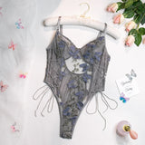Bikini Fashion Sexy Butterfly Embroidery Slim-Fit Sexy All-Match Jumpsuit for Women