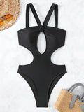 2025 Halter Hollow Out High Cut One Piece Swimsuit Women Swimwear Female Monokini Cross Backless Bathing Suit Swim Beach Wear