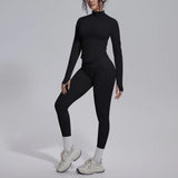 Women's Seamless Yoga Sets Sports Fitness Zipper Long-Sleeve Jacket Slim-fit Hip Lift Pants Suits Workout Training Gym Sets