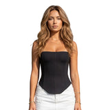 Women Solid Color Tube Tops Slim Tie Back Off Shoulder Sleeveless Crop Trendy Summer Tops Streetwear