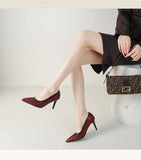 Women 8CM Pointed Toe High Heels Slip on Stiletto Pumps Dress Party OL Office Classic Stripes Single Shoes Gold Silver New 2026