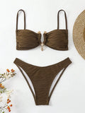 Wrinkled Crinkled Metal Ring Bikini 2025 Women Swimwear Female Swimsuit Two-pieces Bikini Set Bather Bathing Suit Swim Beachwear