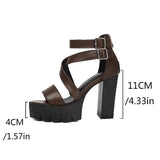 Spring and Summer New Model Fashion Chunky Heel Women's Sandals Open-toe Buckle Platform Sexy Party Women's Shoes High 11cm