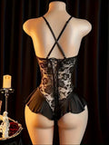 Libertinage Bandage Sexy Lingerie Women Lace Hollow Bodysuit Erotic Pajamas Teddy Babydoll Dress Open Crotch Porn Underwear Set
