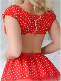 Women's Polka Dot Shoulder Revealing Puffy Skirt Set Sexy Lace Top Skirt Thongs Underwear Suits Mesh Perspective Exotic Sets
