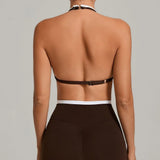 Women's Gym Workout Two-color Yoga Sports Bras Halter Neck Open Back Design Sports Tank Top Running Fitness Built-in Bra Cups