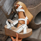 Summer Chunky Platform Sandals Women Plus Size 43 Ankle Buckle Wedge Heels Sandals Woman Thick Bottom Gladiator Sandalias Mujer