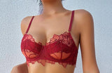 MOYISU Pure Desire Sexy Ultra-thin Big Chest Small Anti-sag Bra Cover Set Summer Embroidery Lace Red Year Life Underwear Woman
