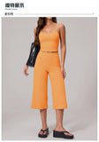 Hanging Neck Camisole Yoga Sets Women Nude Hollow Back Cross Slim Sports Tank Top High Waist Wide Leg Capri Pants Fitness Suits