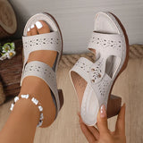 Lightweight High-Heeled Sandals Women Plus Size 43 Hollow Out Thick Heel Slippers Woman Summer Slip On Platform Sandles Female