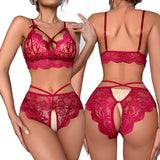 Comfortable Lace Sexy Lingerie Women Bra And Panty Set See Through Lingerie Sets Open Crotch Female Underwear Erotic Costumes