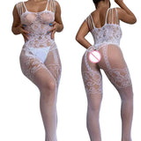 White Hollow Crotchless Lingerie For Women Sexy Underwear Transparent Bodystockings Erotic Costumes Nightclub Sexiest Body Suits