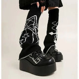 Size 42 Gothic Black Platform Creepers Shoes White Smooth Faux Leather Goth Creepers E-girl Chunky Lace Up Lolita Casual Shoes