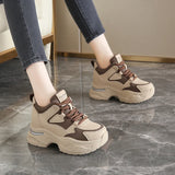 Chunky Platform Women Sport Sneaker Lace-Up Thick Bottom Vulcanize Shoes Woman Spring Autumn Pu Leather Breathable Running Shoes